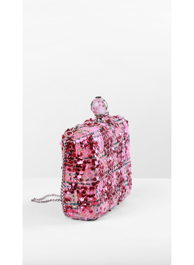 كيفيلي حقيبة سهرة بلون وردي مزهر - Image 3